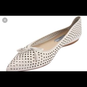 Prada Perforated White Leather Flats